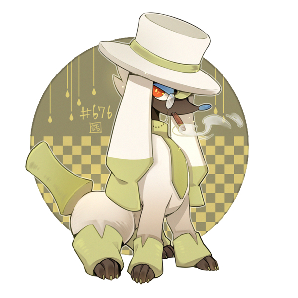 animal_focus, cigar, claws, creature, dog, fangs, furfrou, furfrou_(dandy), furfrou_dandy_trim, gen_6_pokemon, mouth_hold, nasnotte, nintendo, orange_eyes, pokedex_number, pokemon, pokemon_(creature), smoke, smoking