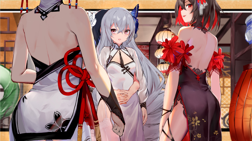 4girls, absurdly_long_hair, absurdres, alternate_costume, ass, backless_dress, backless_outfit, bad_id