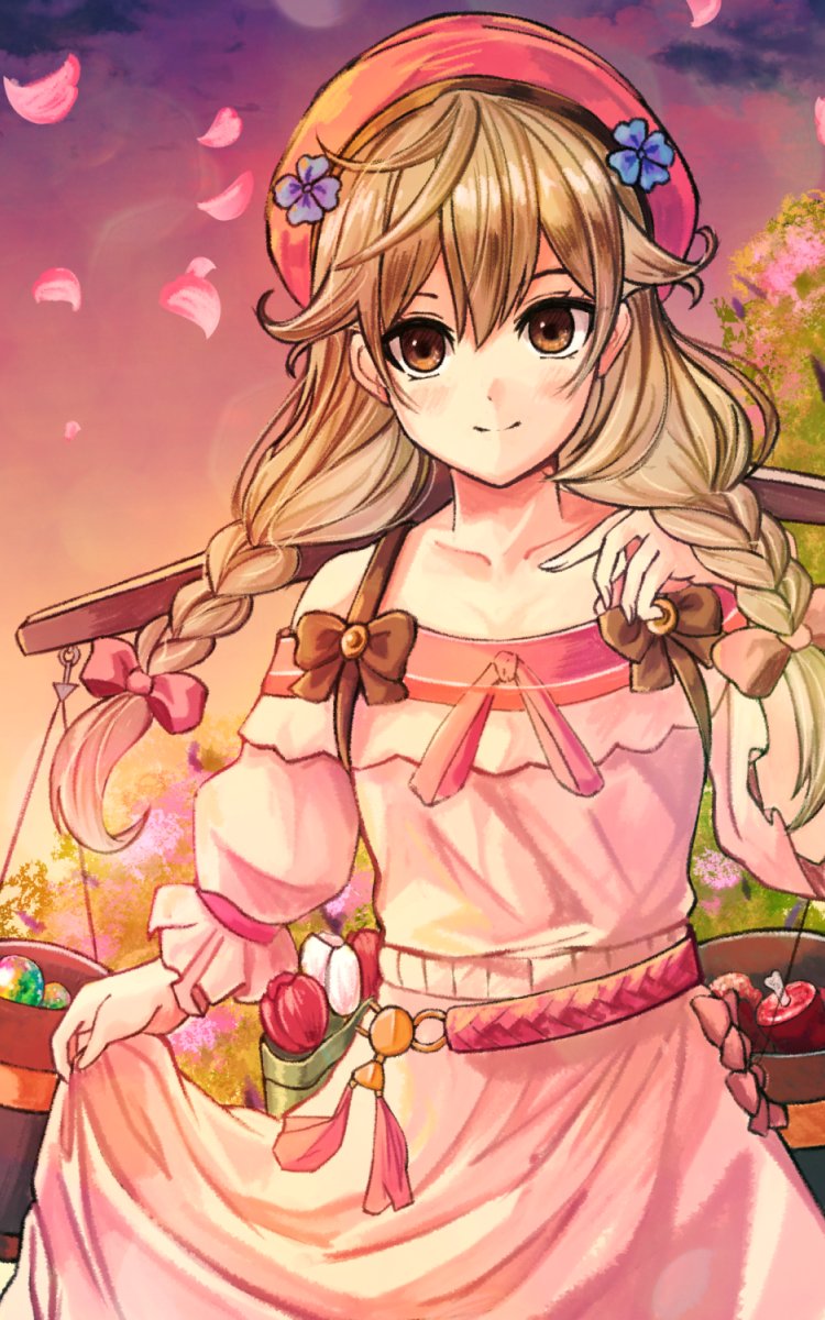 1girl, blonde_hair, bow, braid, brown_eyes, closed_mouth, dress, faye_(fire_emblem)