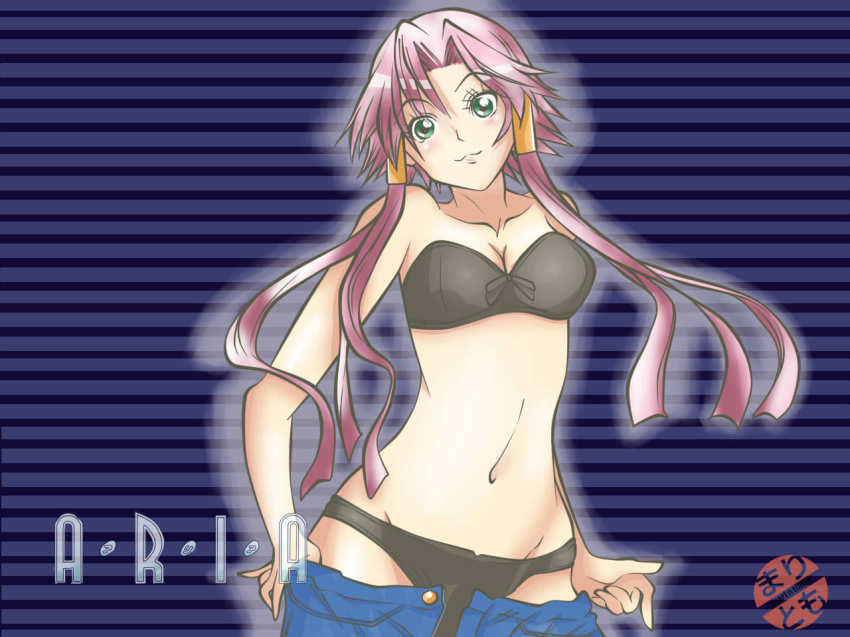 00s, 1girl, alternate_costume, aria_(manga), female_focus, green_eyes, hair_tubes, mari_tomo, mizunashi_akari, pink_hair, short_hair_with_long_locks, solo, undressing