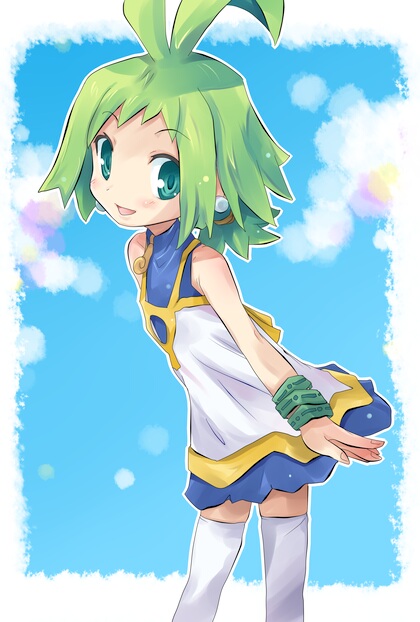 1girl, akudama_geku, female_focus, green_eyes, green_hair, marona_(phantom_brave), matching_hair/eyes, phantom_brave