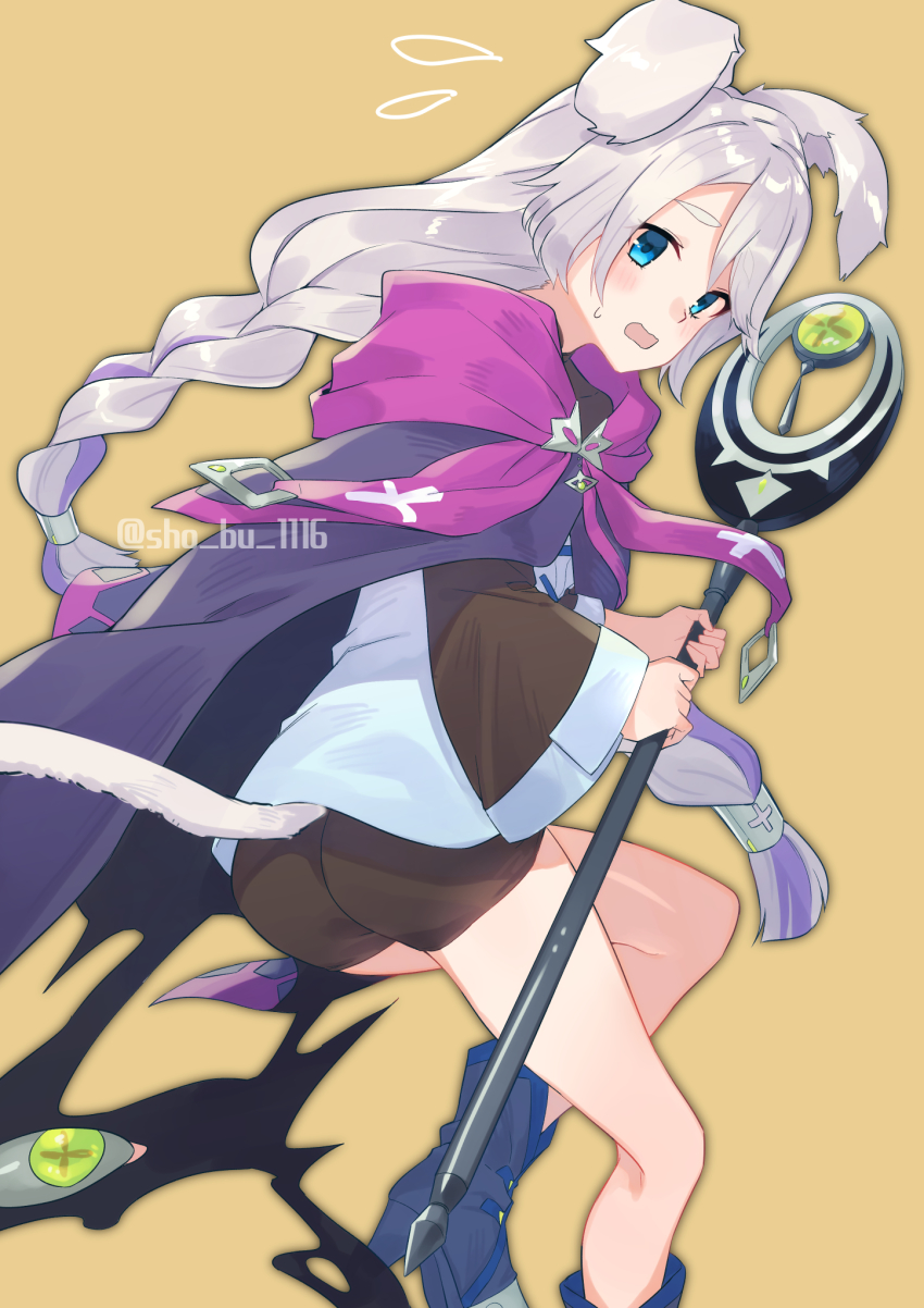 1girl, animal_ear_fluff, animal_ears, blonde_hair, blue_eyes, boots, braid, female_focus