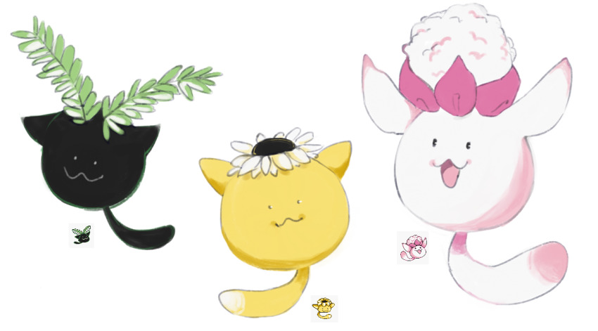 :3, beta_pokemon, creature, evolutionary_line, full_body, haneko_(pokemon), looking_at_viewer, meristem