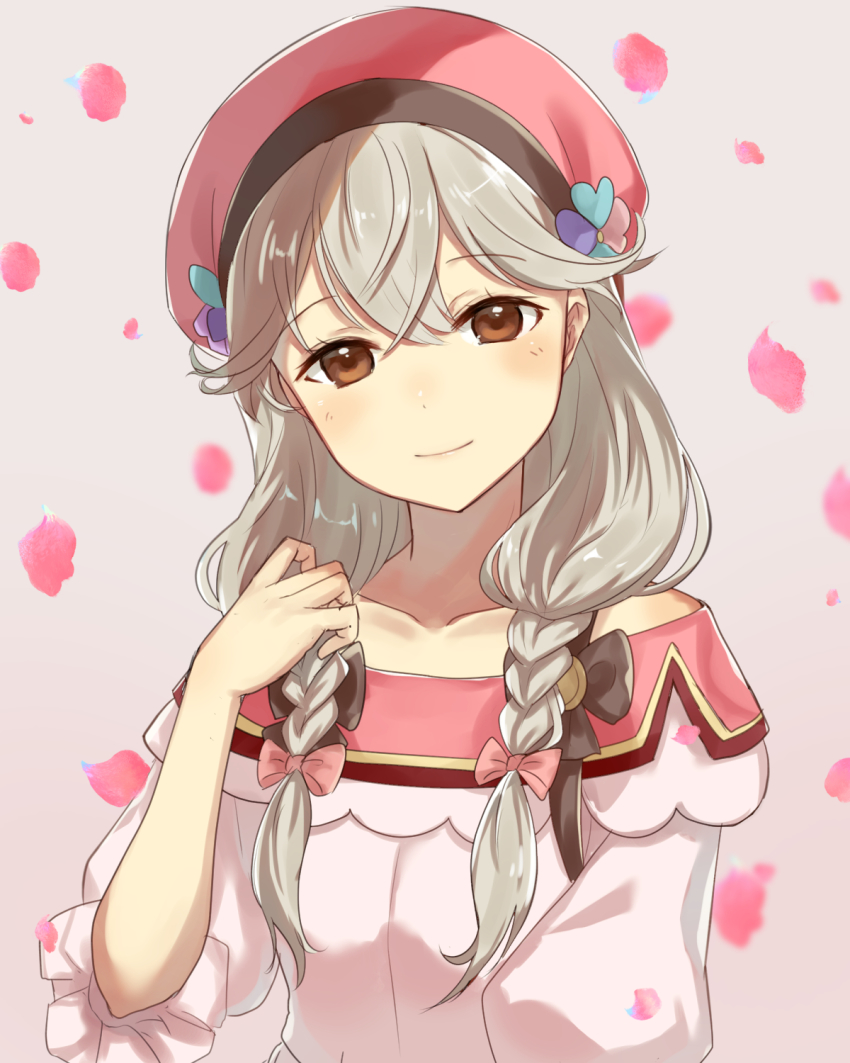 1girl, blonde_hair, bow, braid, brown_eyes, closed_mouth, faye_(fire_emblem), faye_(valentine)_(fire_emblem)