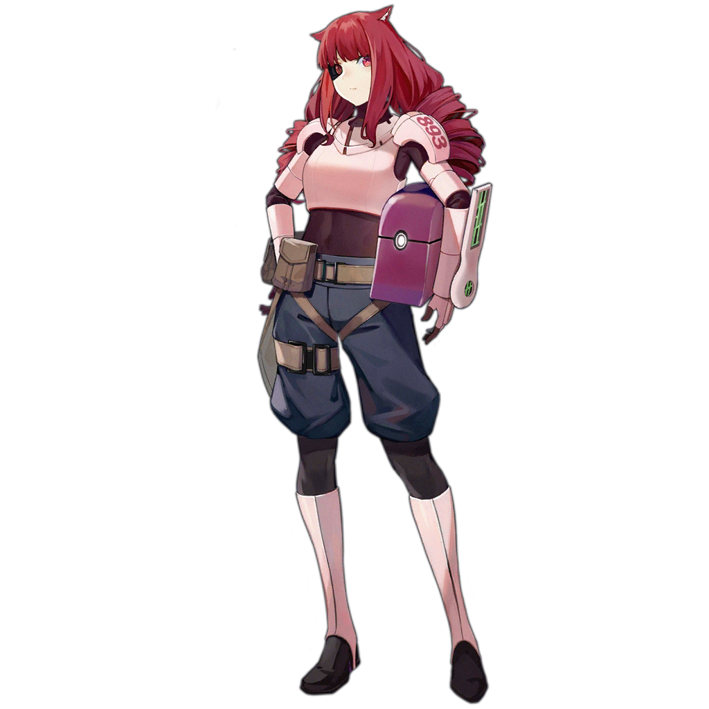 1girl, animal_ears, armor, artificial_eye, blue_hair, boots, breasts, cat_ears