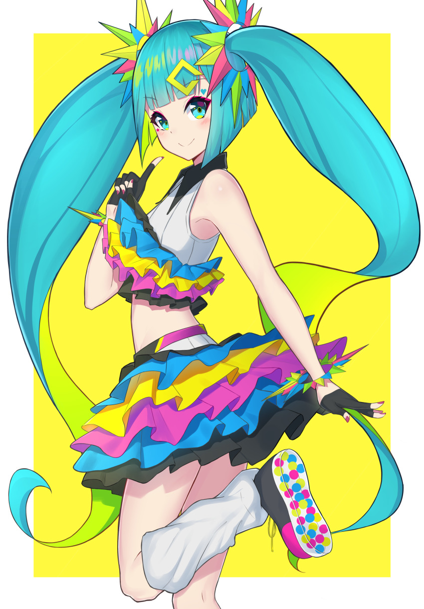 1girl, absurdres, aqua_eyes, aqua_hair, bare_shoulders, bib_(bibboss39), blunt_bangs, blush