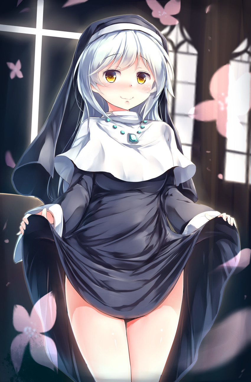 1girl, :3, absurdres, black_robe, blurry, blurry_background, blush, breasts
