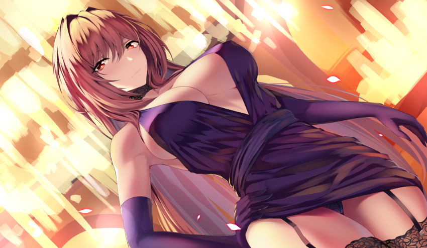 1girl, armpits, bare_shoulders, blush, breasts, cleavage, collarbone, dress