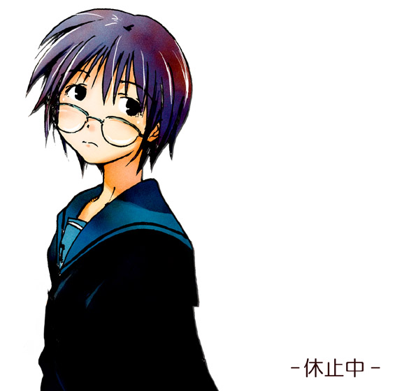 00s, 1girl, female_focus, glasses, kamishiro_kou, nagato_yuki, school_uniform, serafuku, solo, sskk4, suzumiya_haruhi_no_yuuutsu