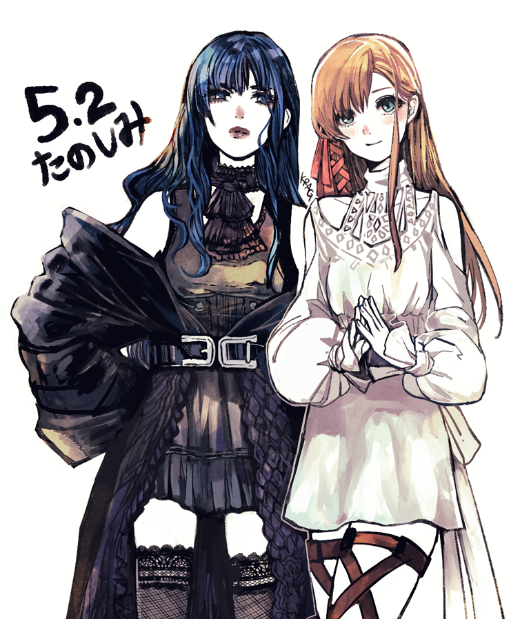 bare_shoulders, belt, belt_buckle, black_belt, black_choker, black_dress, black_legwear, black_lips