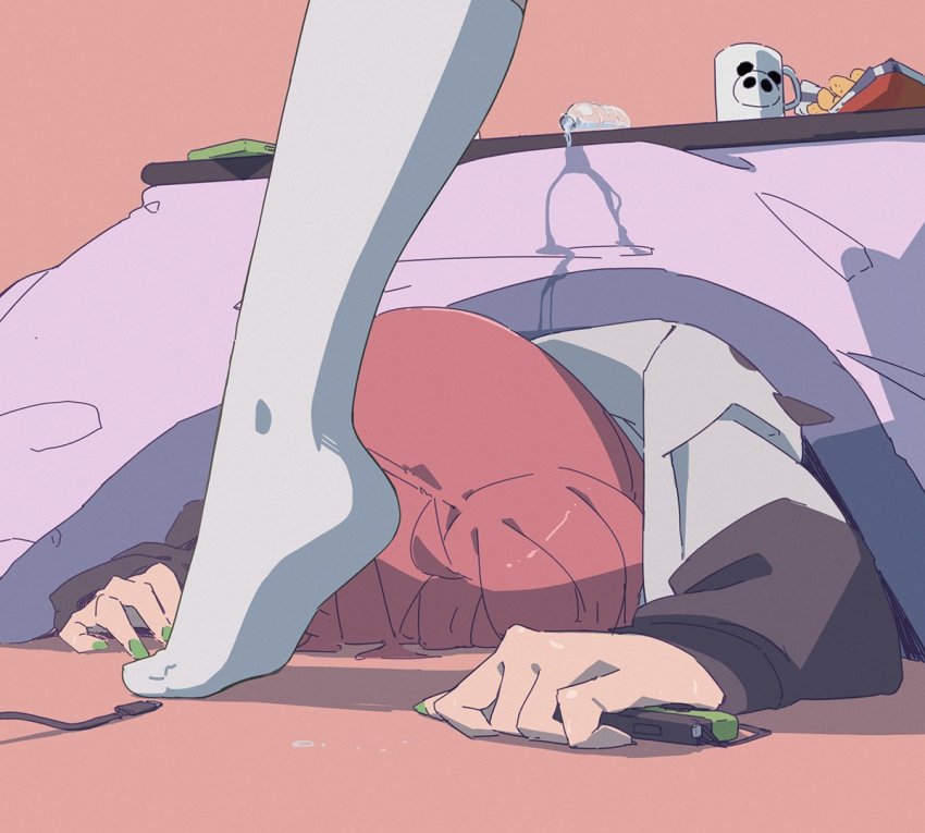 2girls, animal_ears, animal_hood, bag_of_chips, bottle, brown_background, brown_hair, cellphone