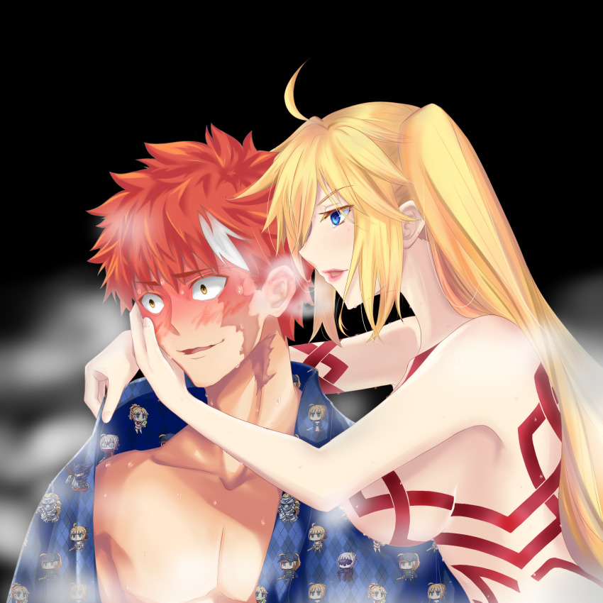 1boy, 1girl, ahoge, angelica_(fate/kaleid_liner), angelica_ainsworth, angelica_ainsworth_(archer_install), assertive_female, blonde_hair