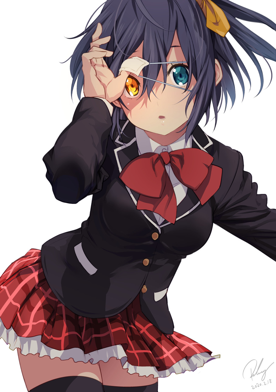 1girl, ahoge, black_hair, black_thighhighs, blazer, blue_eyes, blush, chuunibyou_demo_koi_ga_shitai!