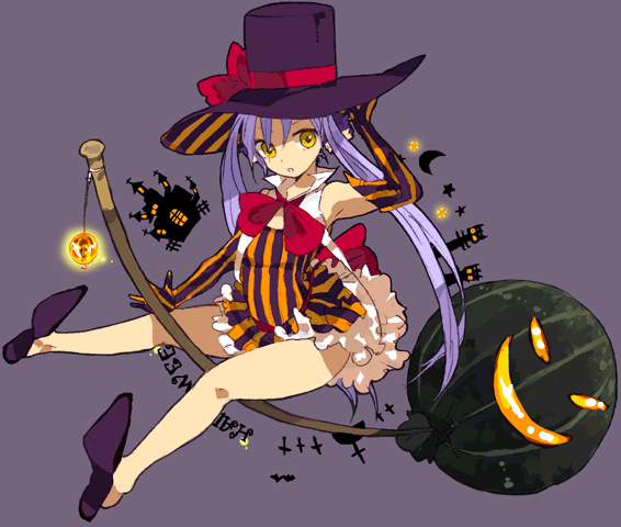 1girl, acchi_ai, graphite_(medium), halloween, hat, jack-o'-lantern, magic, mechanical_pencil