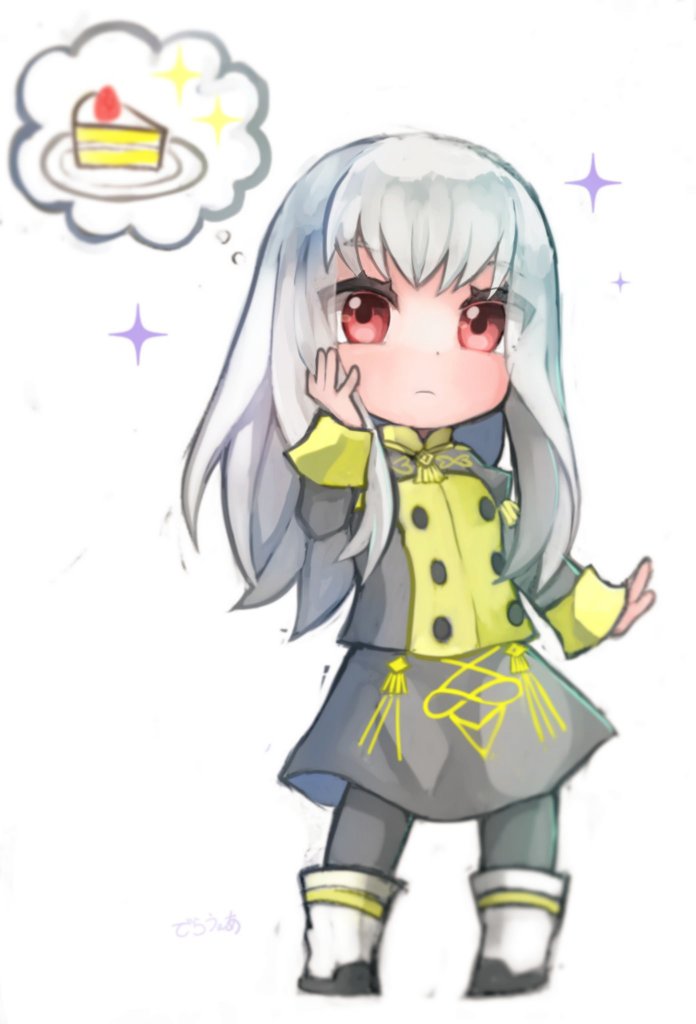 1girl, cake, chibi, closed_mouth, delaware3850, female_focus, fire_emblem, fire_emblem:_three_houses