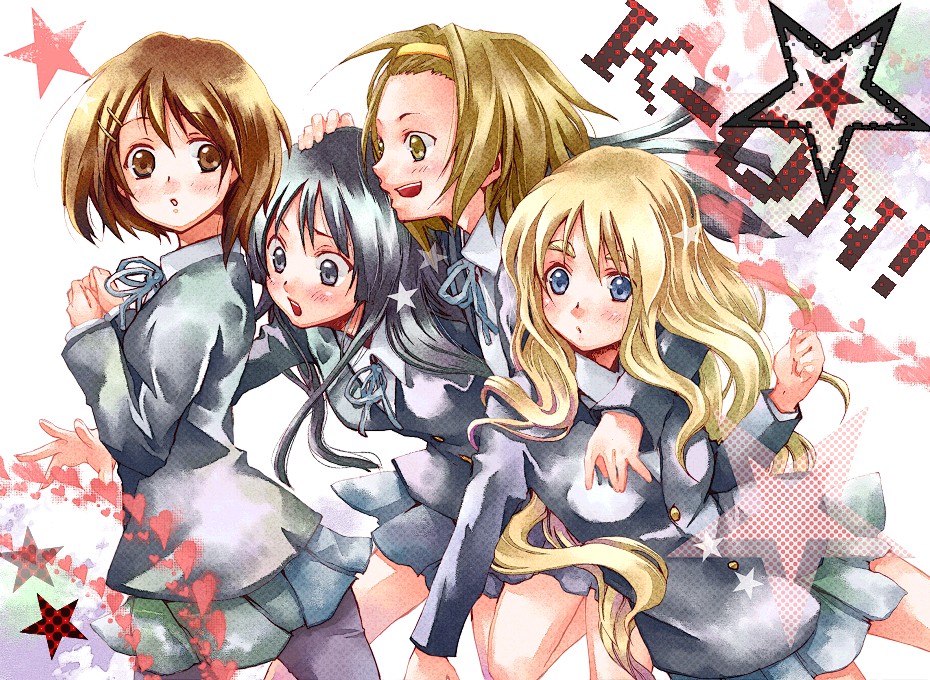 00s, 4girls, akiyama_mio, bad_id, bad_pixiv_id, black_eyes, black_hair, blonde_hair