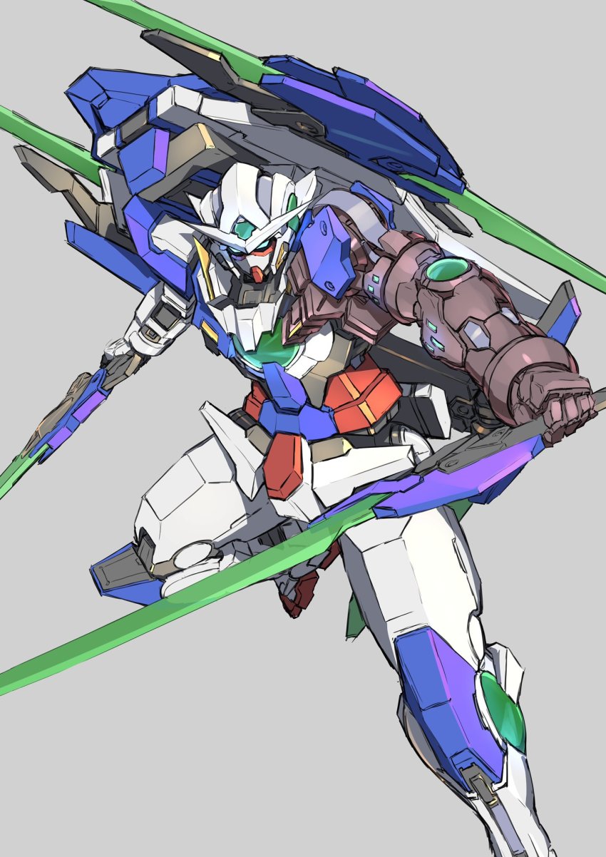 dual_wielding, gundam, gundam_00, gundam_00_festival_10_"re:vision", gundam_exia, gundam_exia_repair_iv, highres, holding, holding_sword, holding_weapon, long_sword, machinery, mecha, no_humans, robot, sa/tsu/ki, shield, short_sword, solo, sword, weapon