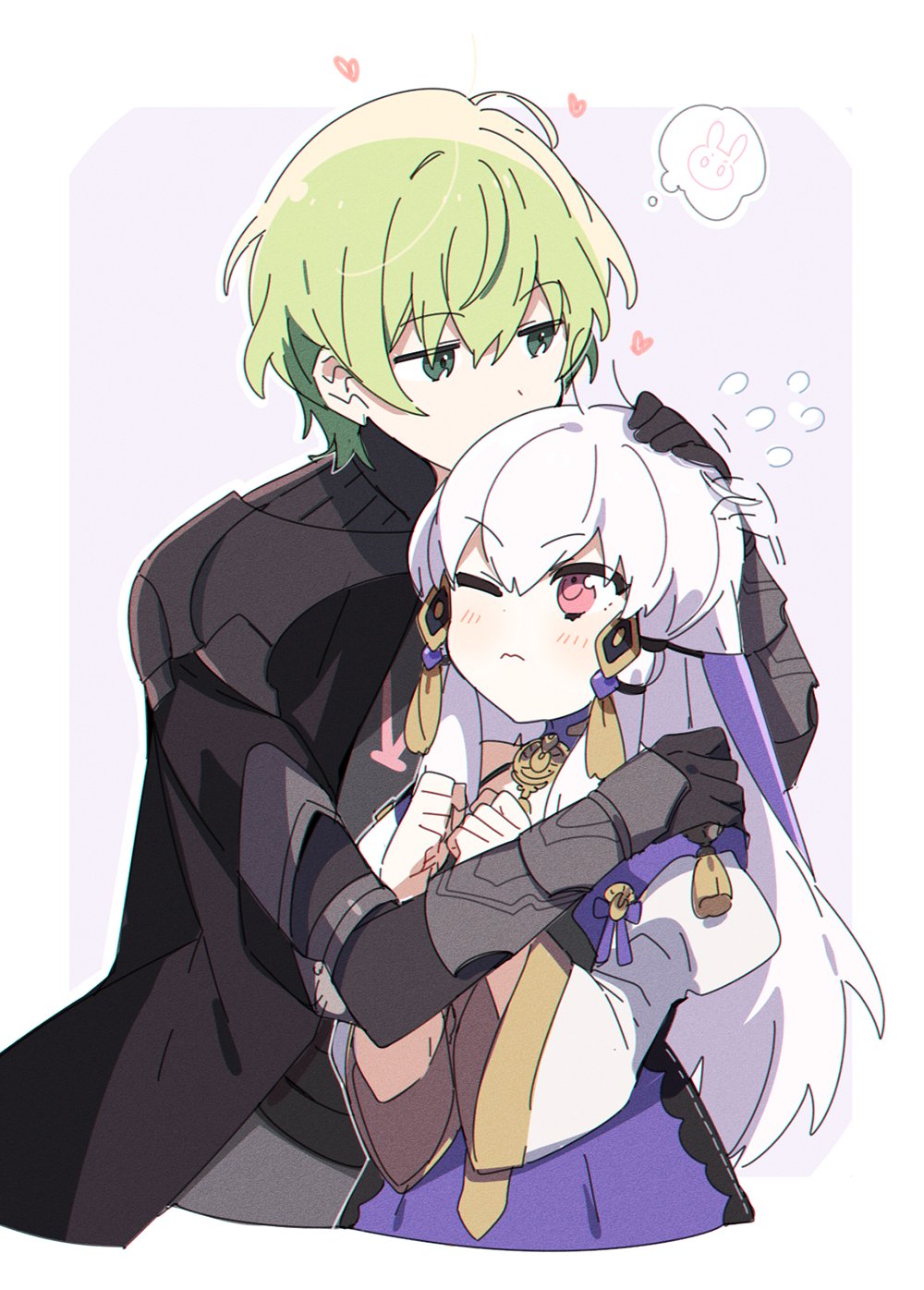 1boy, 1girl, ap_bar, armor, black_gloves, male_byleth_(awakened)_(fire_emblem), male_byleth_(fire_emblem), fire_emblem