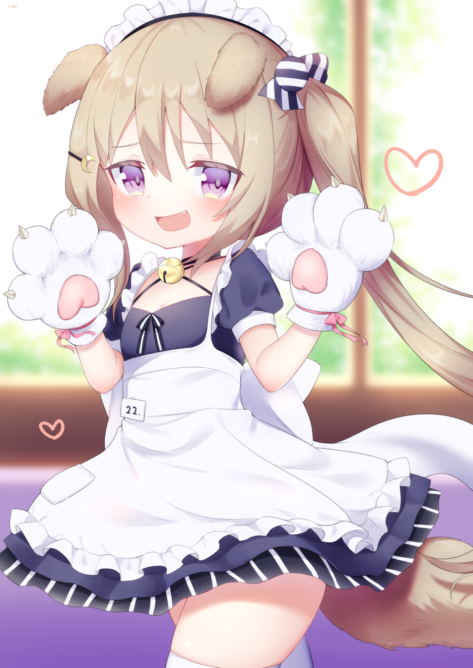 1girl, :d, animal_ears, animal_hands, apron, azur_lane, bell, black_choker