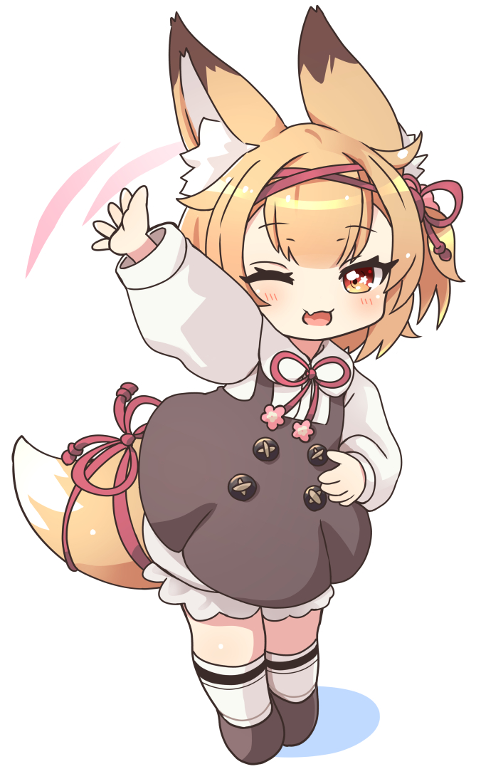 1girl, ;d, animal_ear_fluff, animal_ears, beat_saber, blush, brown_dress, brown_eyes