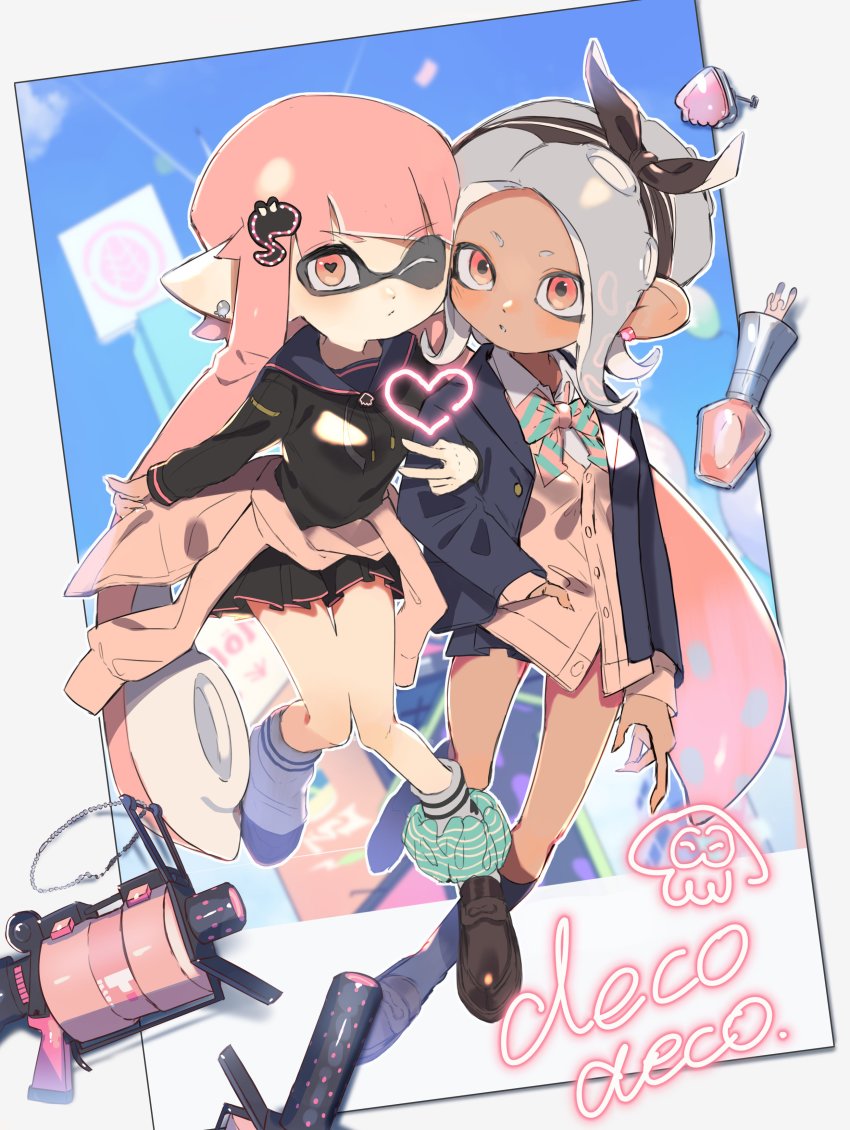 .52_gal_(splatoon), .96_gal_(splatoon), 2girls, absurdres, arm_grab, bad_id, bad_twitter_id, bandana