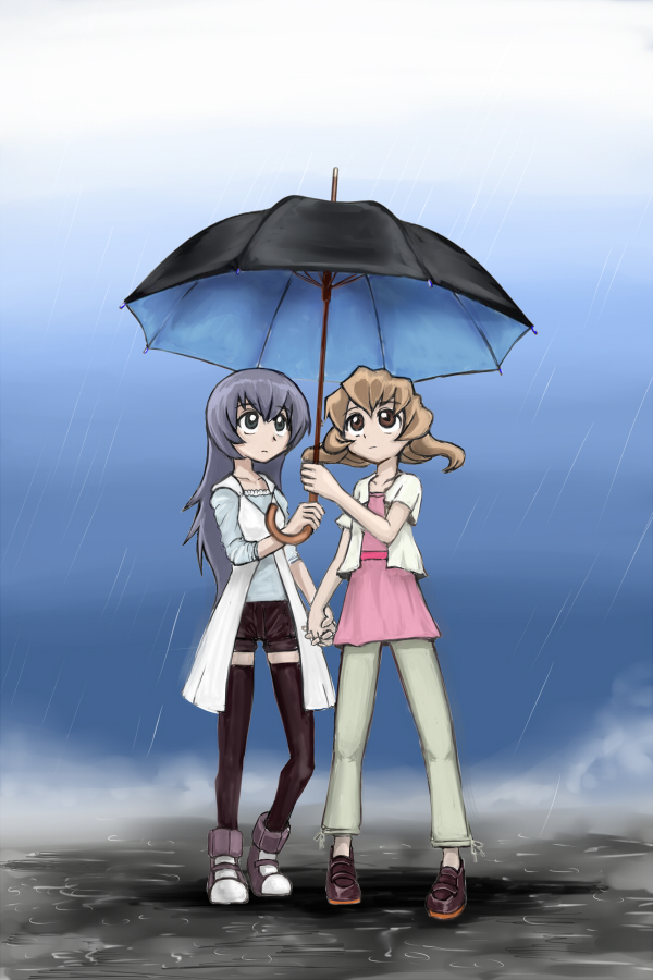 00s, bad_id, bad_pixiv_id, black_thighhighs, blue_eyes, blue_hair, brown_eyes, brown_hair