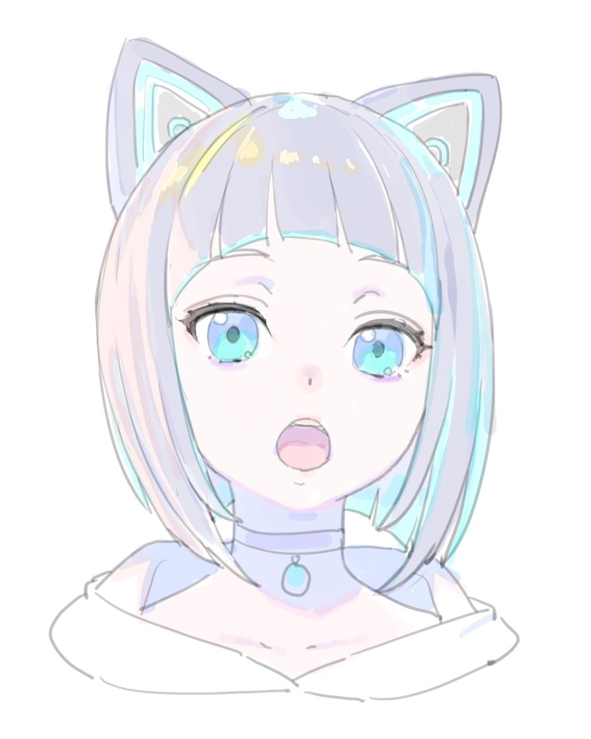 1girl, animal_ears, blunt_bangs, cat_ears, choker, enkyo_yuuichirou, female_focus, gems_company