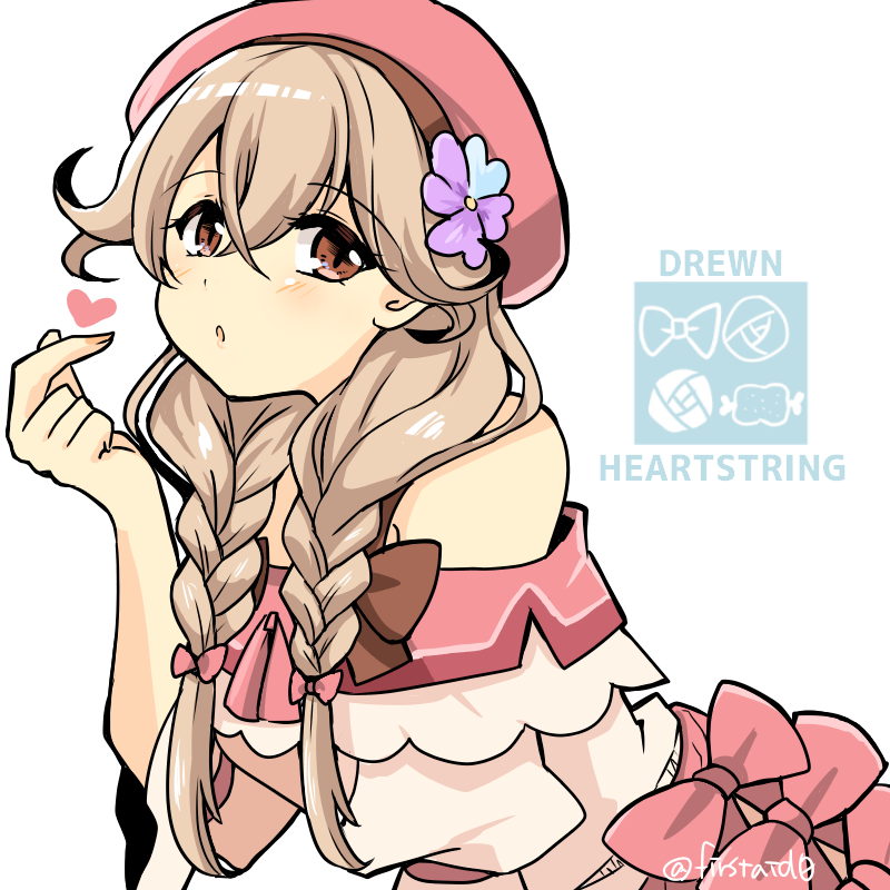 1girl, blush, bow, braid, breasts, brown_eyes, brown_hair, dress