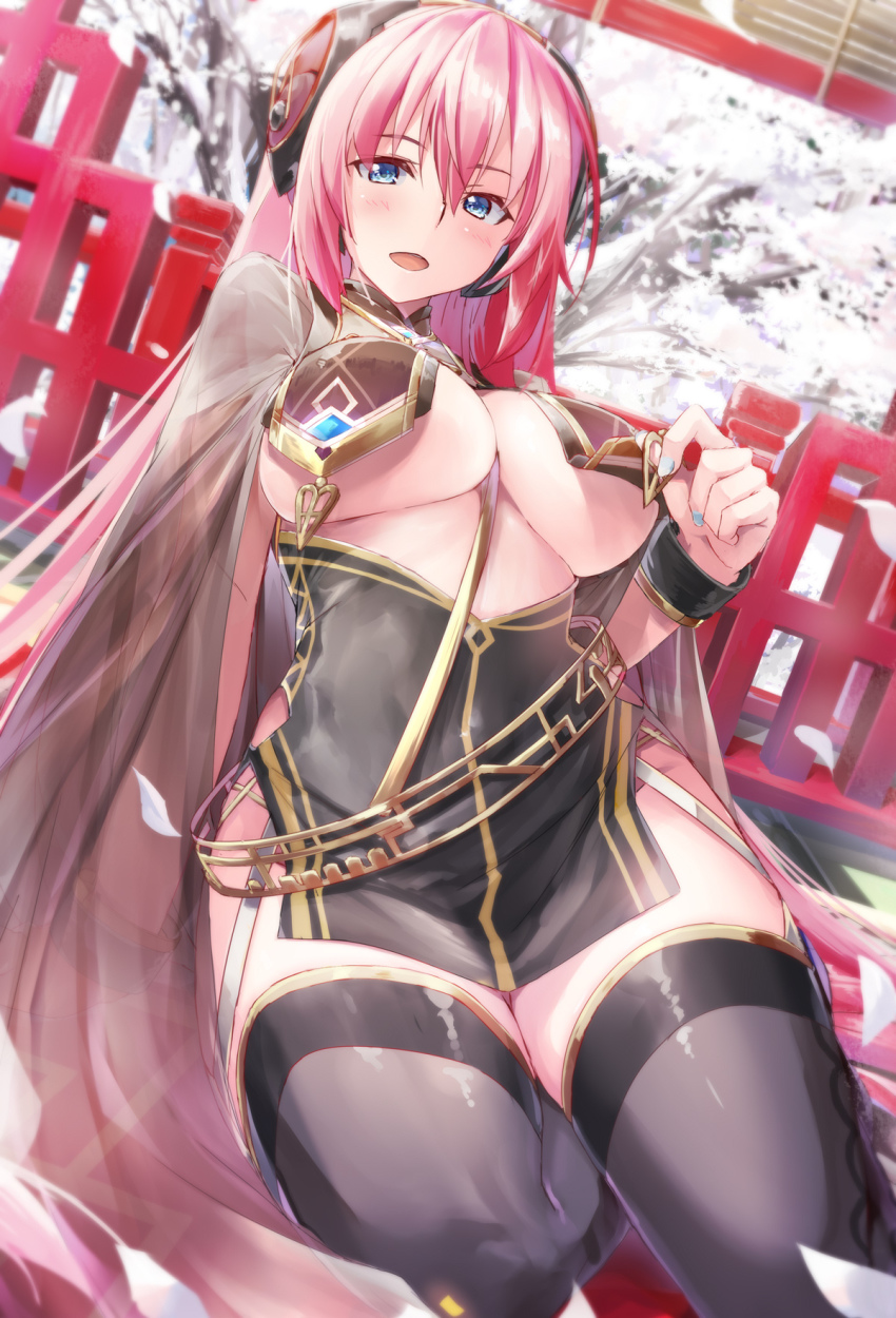 1girl, alternate_costume, aqua_nails, azur_lane, between_breasts, blue_eyes, breast_curtains, breasts