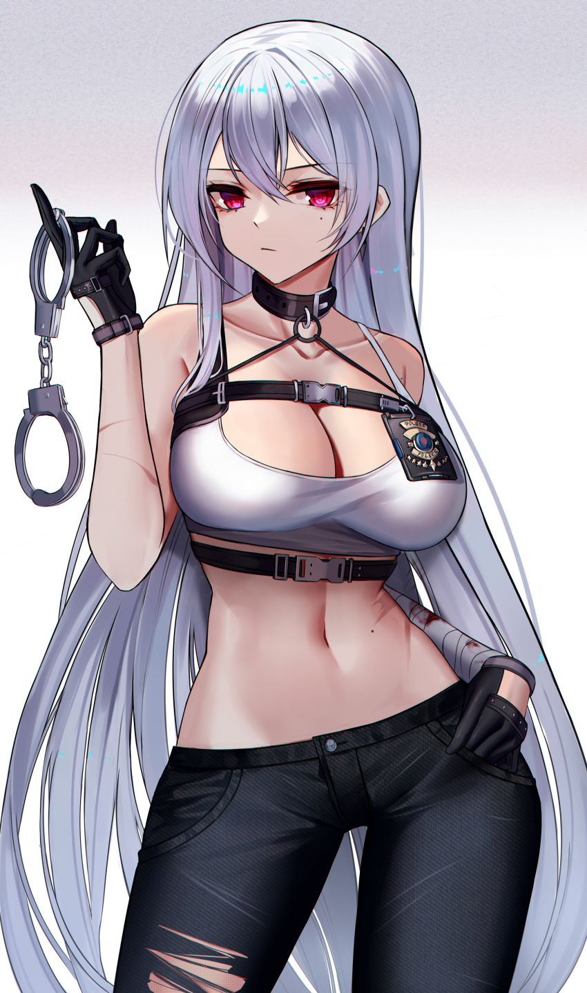 1girl, absurdres, alternate_costume, azur_lane, bare_shoulders, black_gloves, black_pants, blood