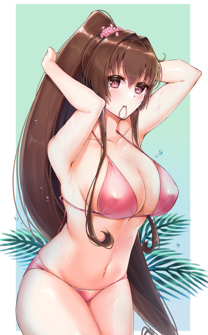 1girl, absurdres, ayuko91, bikini, blue_background, blush, border, breasts