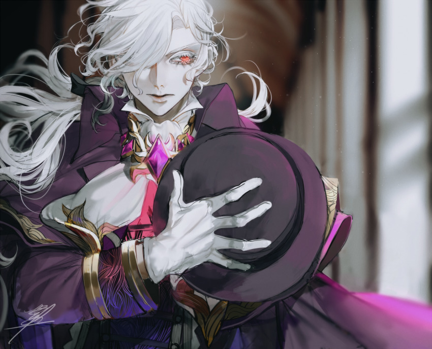 au_(d_elete), bad_id, bad_pixiv_id, black_hat, blurry, blurry_background, board_game, edmond_dantes_(fate)