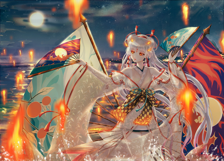 1girl, bag_charm, bread_slice, charm_(object), food, hakama, hakama_skirt, highres