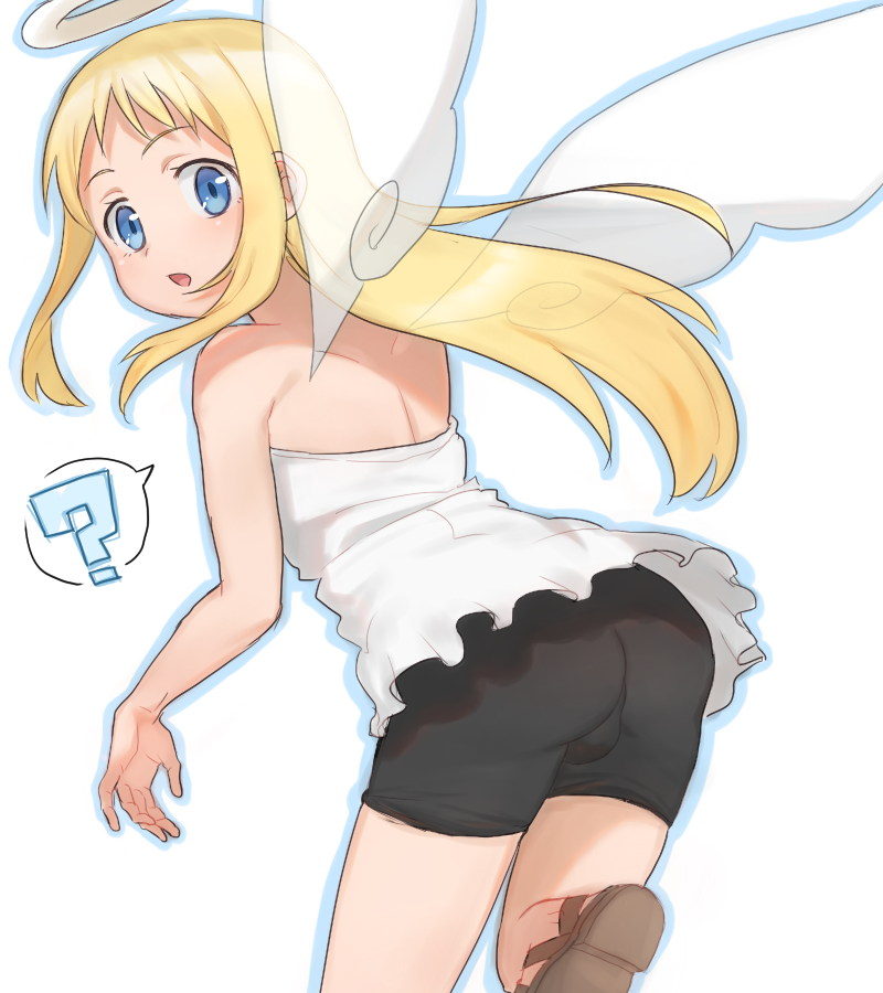 1futa, ?, angel, ass, blonde_hair, blue_eyes, bulge, crimvael