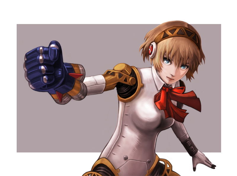 1girl, aigis_(persona), android, blonde_hair, blue_eyes, bow, breasts, closed_mouth