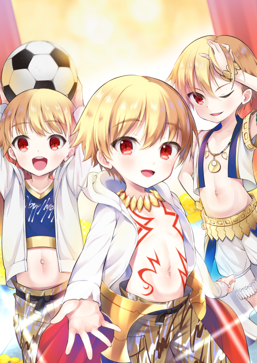 1boy, aged_down, amu_enya, ball, blonde_hair, blush, child, child_gilgamesh_(fate)