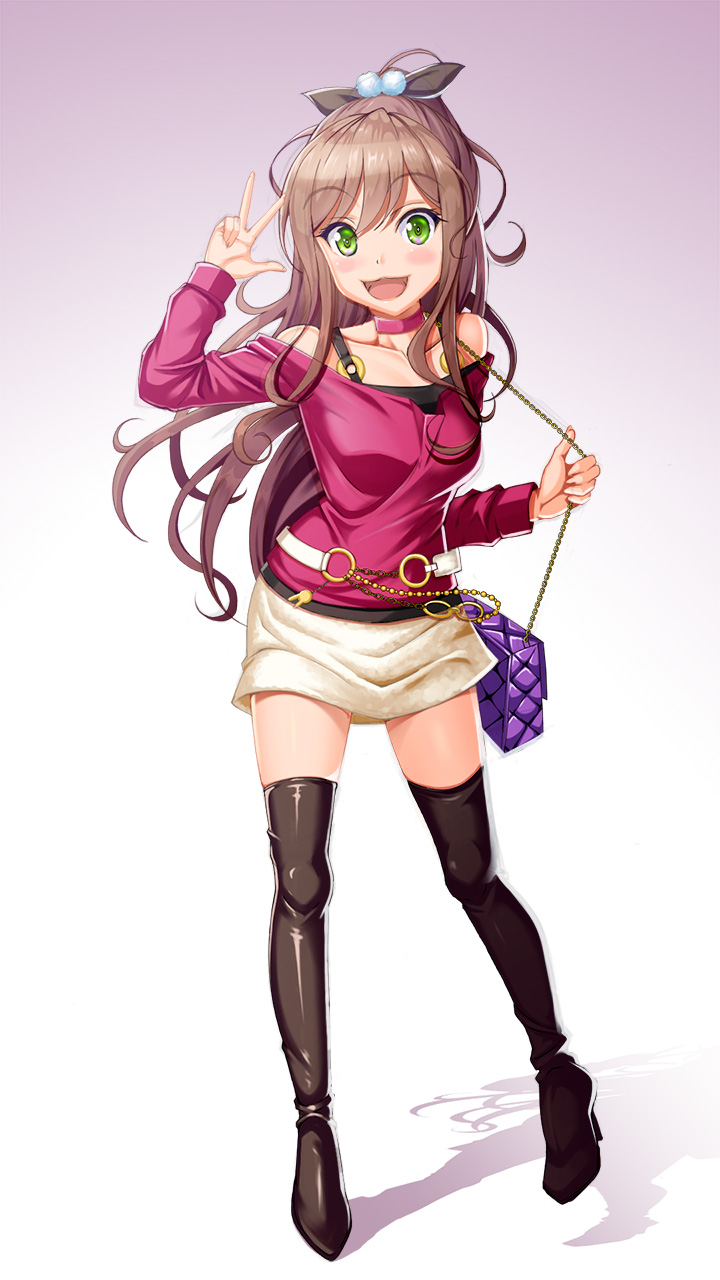 1girl, bag, bang_dream!, bang_dream!_girls_band_party!, black_boots, blouse, boots, brown_hair