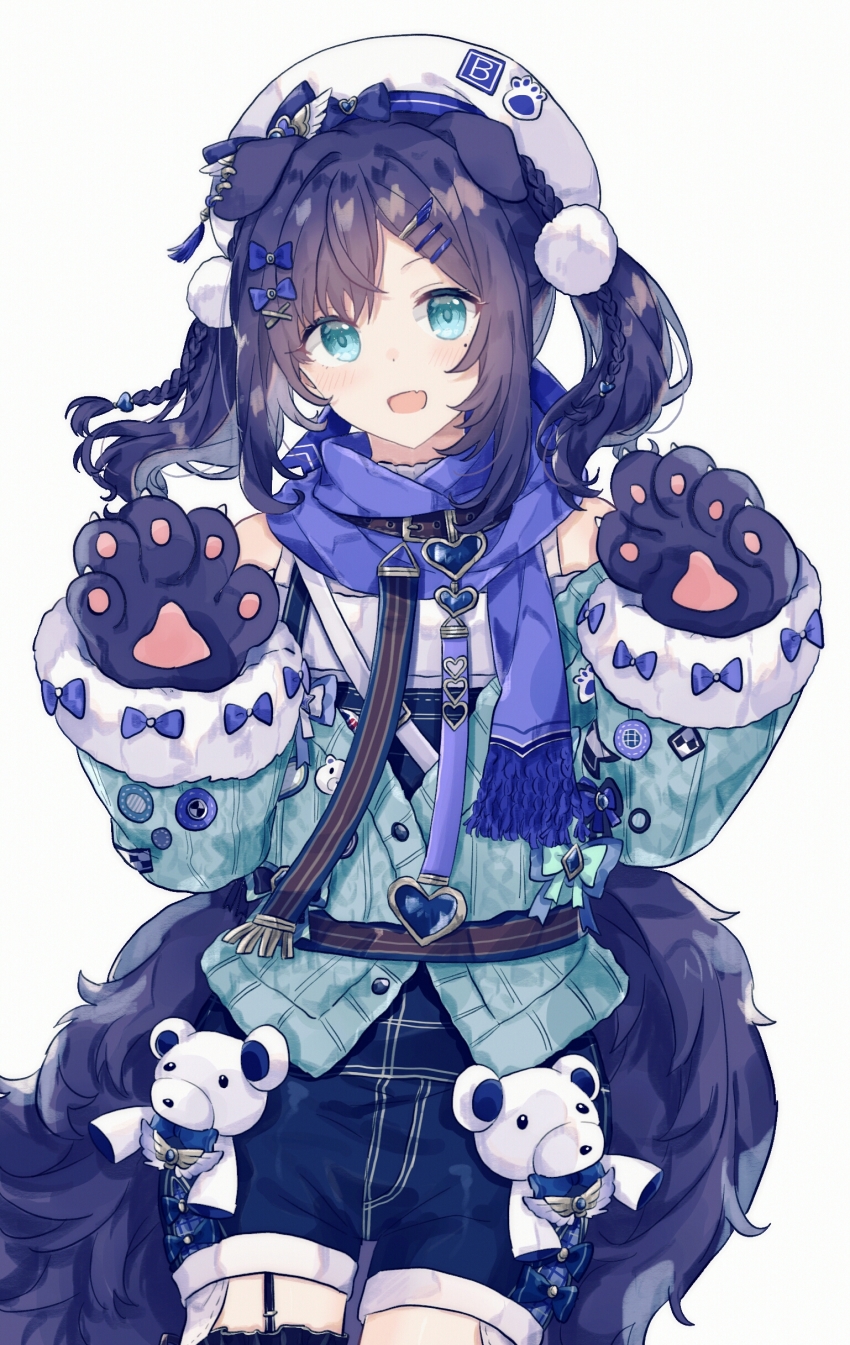 1girl, :d, absurdres, aiba_uiha, aiba_uiha_(2nd_costume), animal_collar, animal_ears, animal_hands