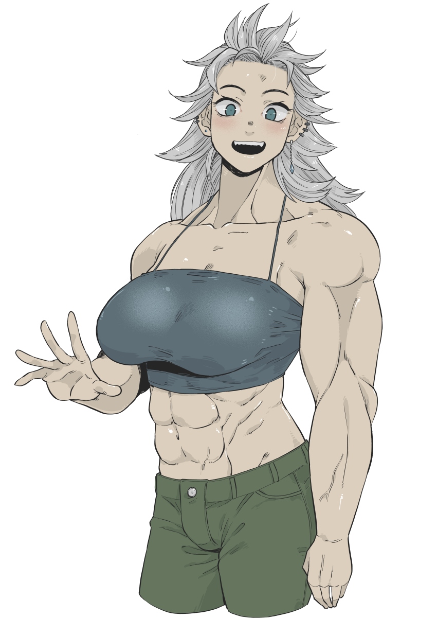 1girl, abs, absurdres, breasts, collarbone, cowboy_shot, dorohedoro, earrings