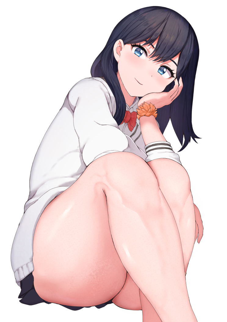 1girl, ass, bad_id, bad_pixiv_id, black_hair, blue_eyes, blush, bow
