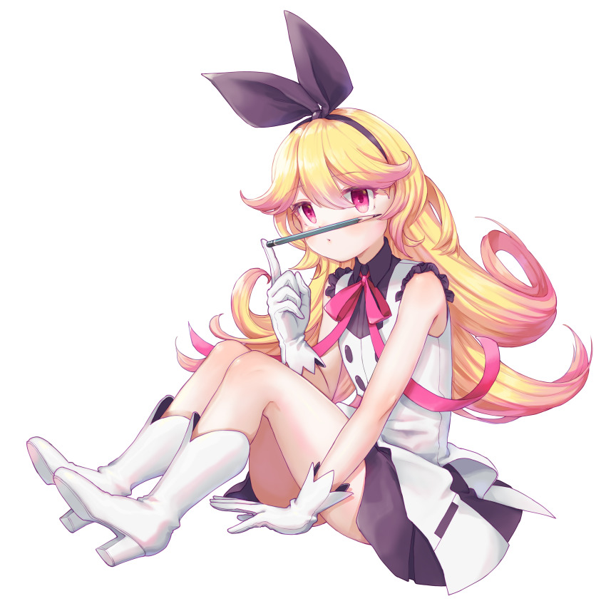 1girl, absurdres, azure_striker_gunvolt, azure_striker_gunvolt_2, balancing, black_hairband, blonde_hair, boots