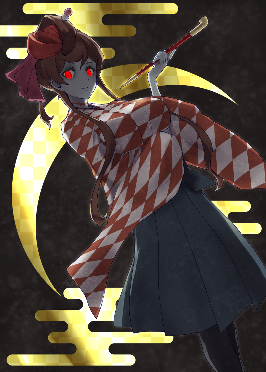 1girl, akashingo_(rotampel), bad_id, bad_pixiv_id, blue_skin, breasts, brown_hair, colored_skin