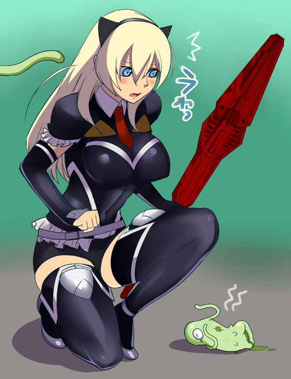 1girl, animal_ears, babylonian_castle_saga, bandai_namco, blonde_hair, blue_eyes, blush, boots