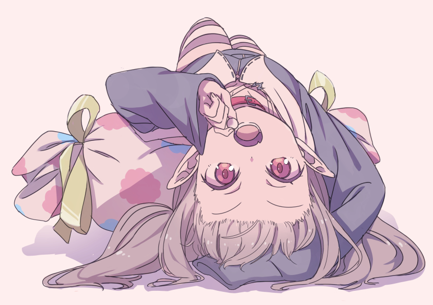 1girl, absurdres, candy, collar, commentary_request, cushion, eating, female_focus