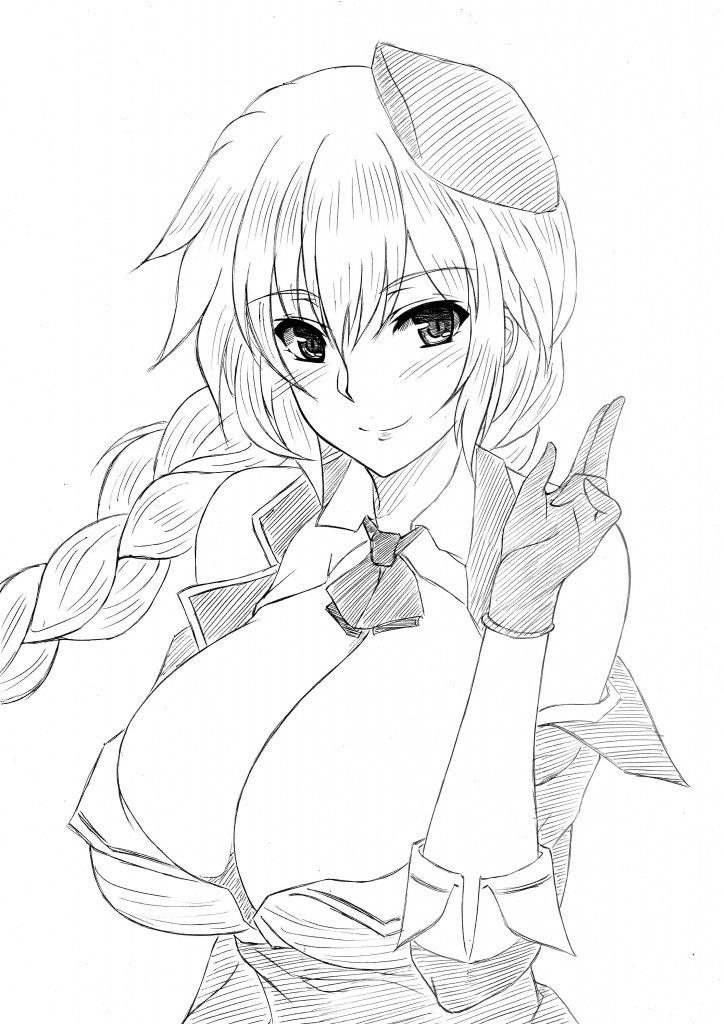 beret, blonde_hair, braid, braided_ponytail, breasts, cleavage, collar, collared_shirt