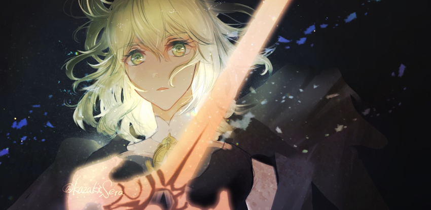 1girl, black_background, black_dress, female_byleth_(awakened)_(fire_emblem), female_byleth_(fire_emblem), cloak, dress, female_focus