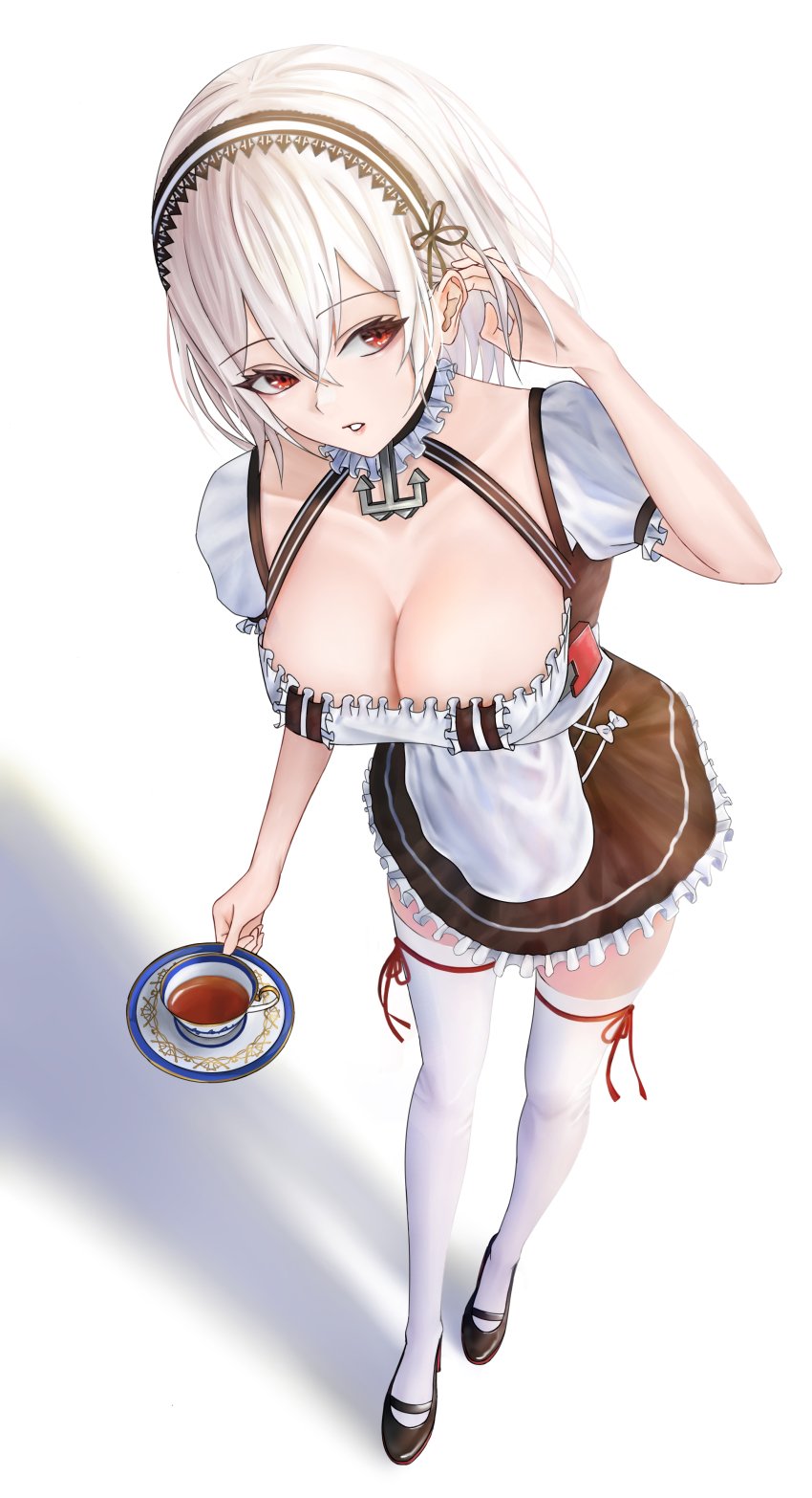 1girl, absurdres, azur_lane, blush, breasts, cleavage, collarbone, cup