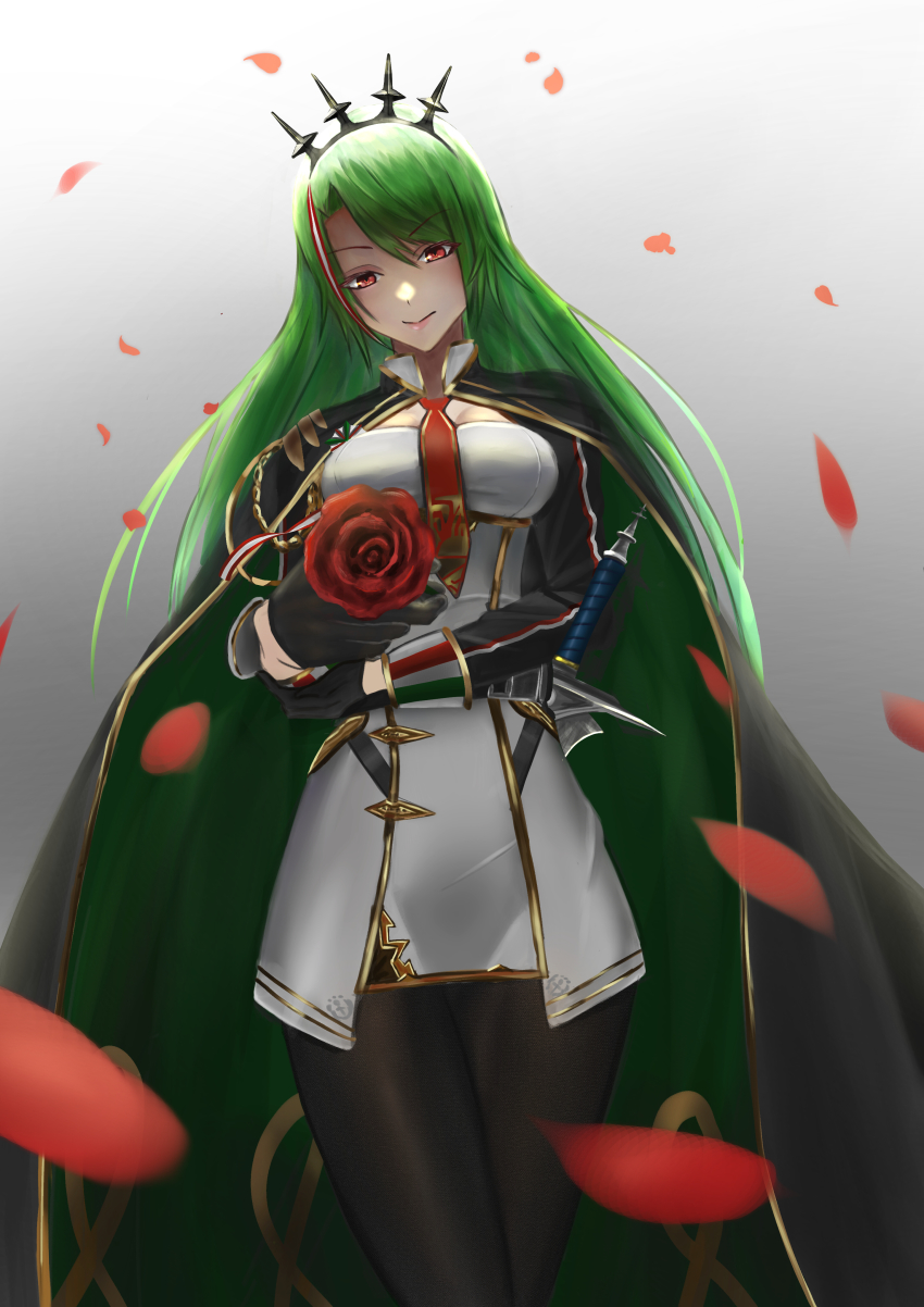 1girl, absurdres, azur_lane, breasts, cloak, crossed_arms, crown, female_focus