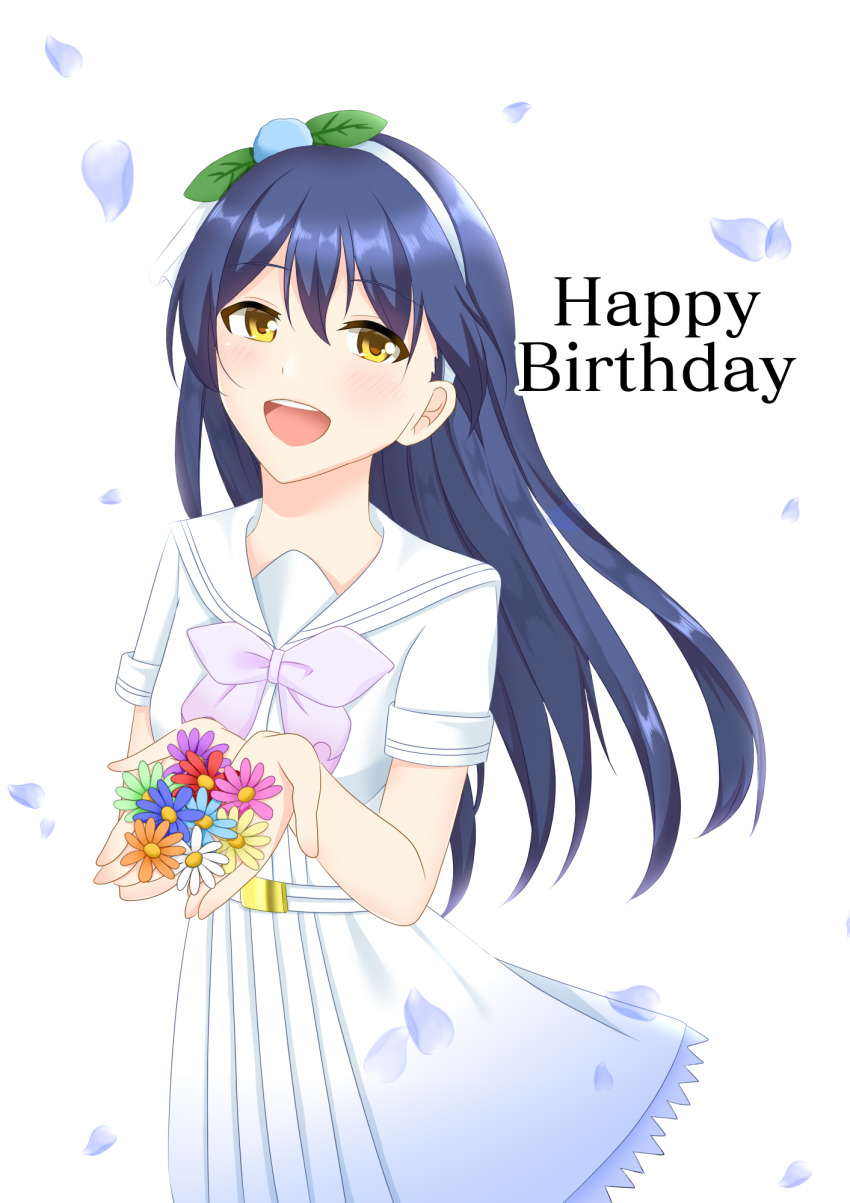 1girl, a_song_for_you!_you?_you!, artist_name, artist_request, belt, blue_flower, blush, bow