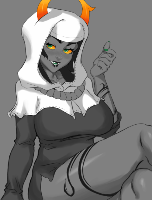 1girl, breasts, cosplay, crossover, fate/extra, fate/extra_ccc, fate_(series), female_focus, homestuck, horns, large_breasts, nun, porrim_maryam, sessyoin_kiara, smile, solo, troll_(homestuck)